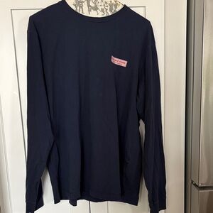 Vineyard Vines Navy Long Sleeve Shirt with Pink Chest Logo